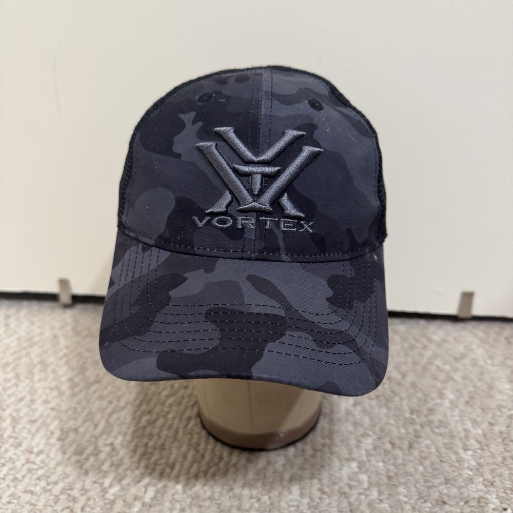 Vortex Optics Black Gray Camo Snap Back Trucker Hat Cap Mesh